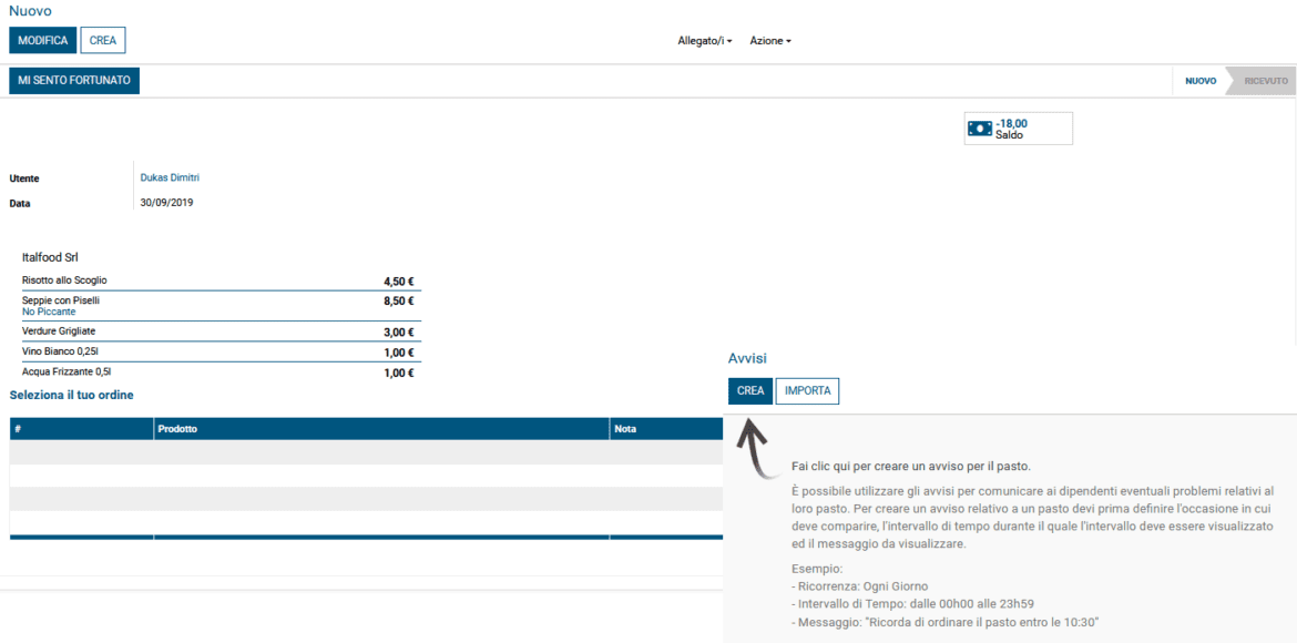 Gestione dei pasti in azienda